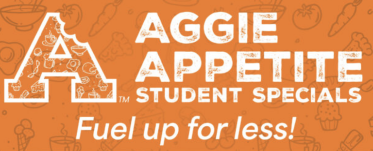 Orange logo with white text saying "Aggie Appetite"
