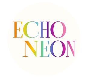 Multicolored "Echo Neon" text on a white background, featuring vibrant hues blending smoothly across each letter, evoking a lively and modern feel.